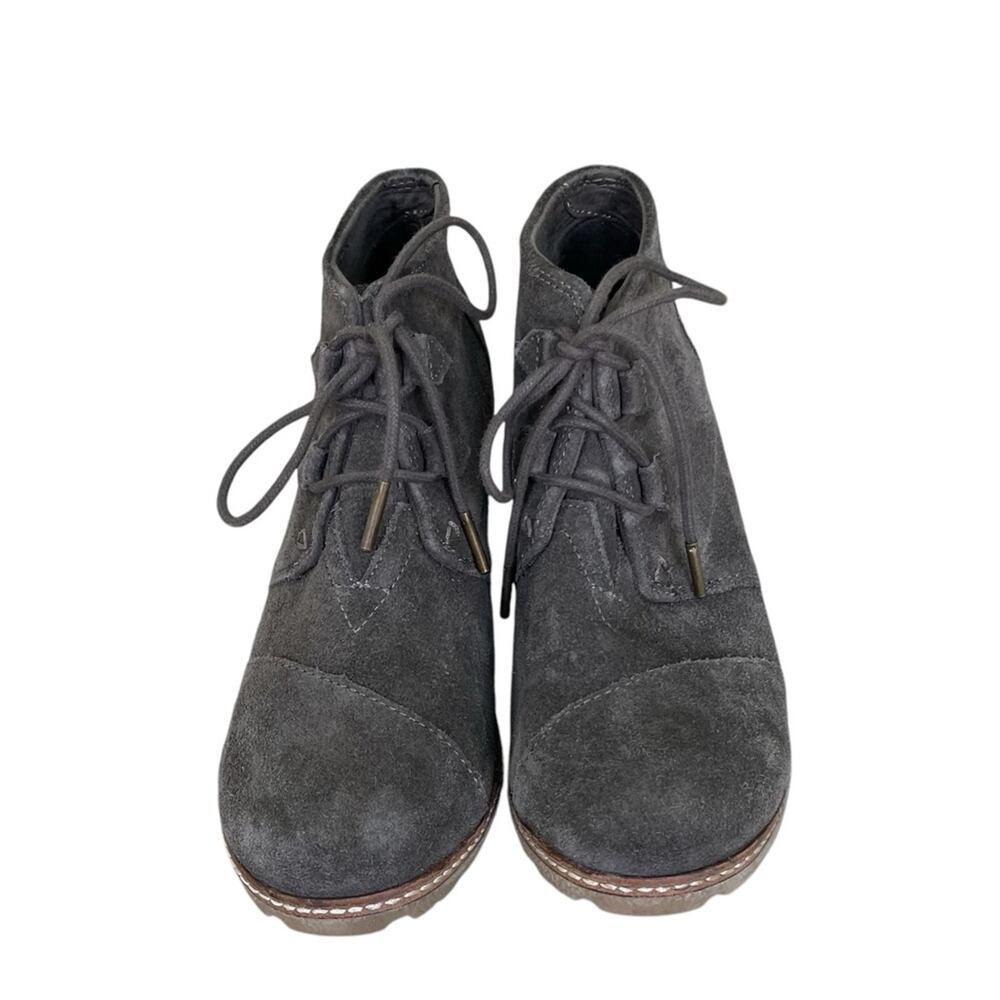 Toms Faux Suede Lace Up Wedge Heel Ankle Boot Smokey Brown Size 7.5 Medium